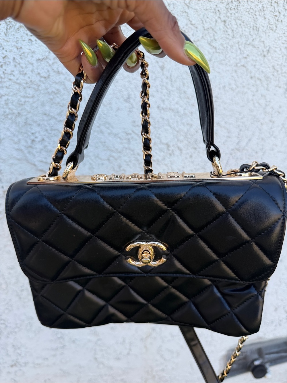Black Quilted Chain-Handle Shoulder Bag with Gold Hardware